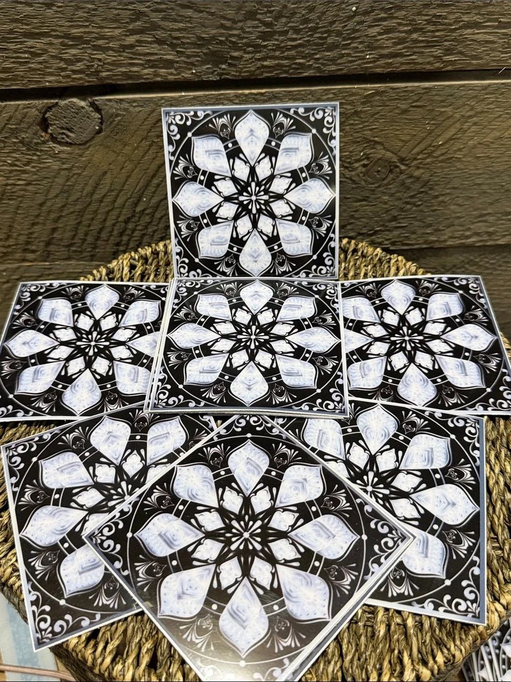 Set of 15 Black & White Mandala Decorative Tiles Peel & Stick Art Decals 4